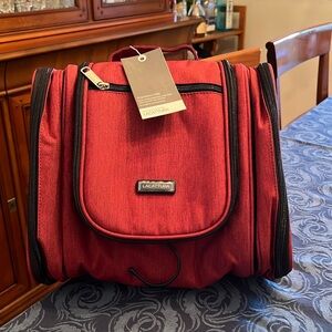Red accessory bag for travel